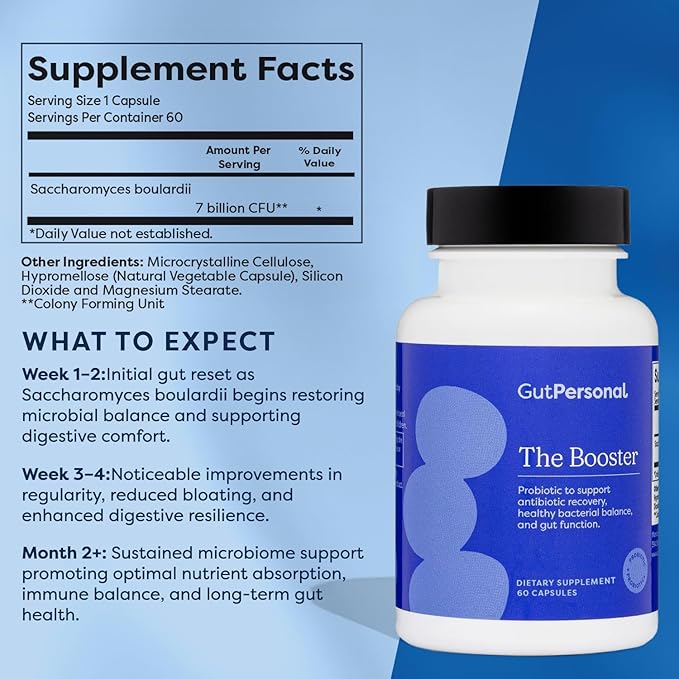GutPersonal The Booster Targeted Probiotic for Gut Health: Boost Good Bacteria Reduce Bad Bacteria and Support The Immune System with 5 Billion CFU Saccharomyces Boulardii Capsules 60 Servings