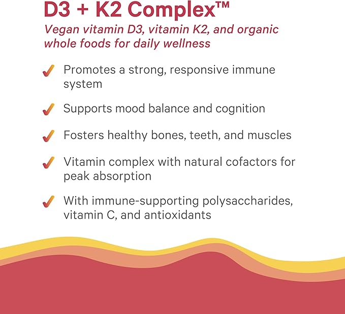 PURE SYNERGY D3 + K2 Complex | Vegan Vitamin D3 K2 Complex | Organic D3 Supplement with Vitamin K2 and K1 Plus Organic Whole Foods | Supports Bone Brain and Immune Health (60 Capsules)