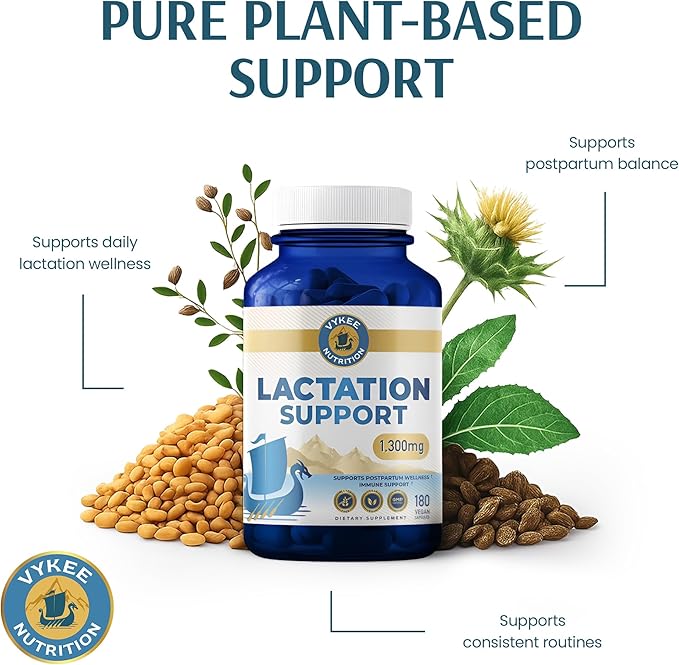 Vykee Nutrition Lactation Support 1300 mg - Herbal Milk Production Supplement for Nursing and Postpartum Wellness - Supports Immunity and Daily Balance - 180 Vegan Capsules
