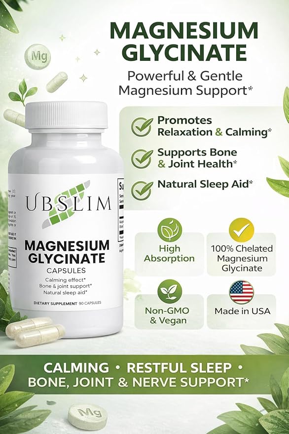 UBSLIM Magnesium Glycinate Capsules 275mg Magnesium Calming and Relaxation Support Bone and Joint Health Natural Sleep Aid 90 Capsules