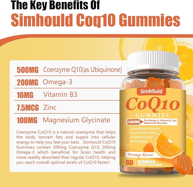 3 Packs CoQ10 500MG Gummies - Plus Omega-3 Magnesium Vitamin B3 &amp Zinc - 3X Better Absorption Coenzyme Q10 Supplements for Heart Health Cellular Energy &amp Antioxidant Non-GMO 180 Counts