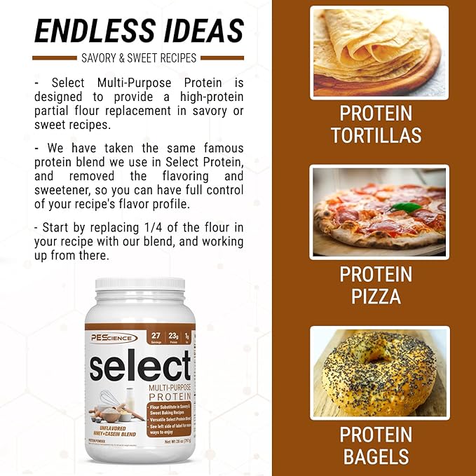 PEScience Select Multi-Purpose Unflavored Protein Powder Low Carb Keto Friendly Gluten Free Whey &amp Casein Protein Flour for Baking and Smoothies 27 Servings