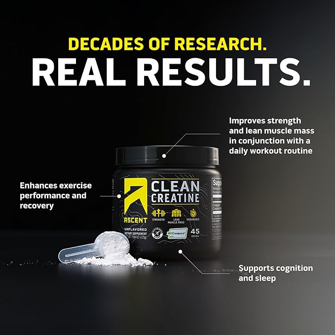 Ascent 100% Whey Protein Powder Vanilla Bean 2 lb &amp Creatine Monohydrate Powder Unflavored 45 Servings