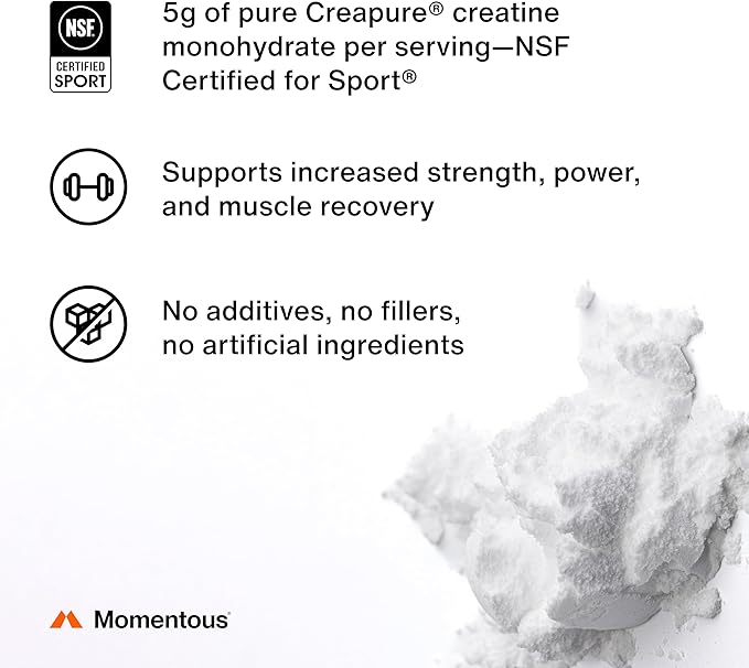 Momentous Creatine Lemon Monohydrate Powder - Creatine Powder - Supports Strength Lean Muscle &amp Recovery for Men &amp Women - NSF Certified for Sport - 6.49 g per Serving - 15 Servings