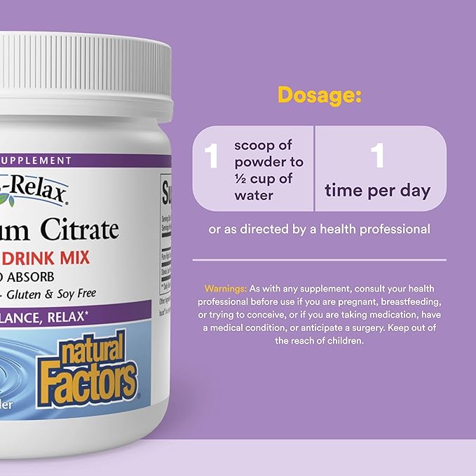 Stress-Relax Magnesium Citrate Drink Mix by Natural Factors Restores Normal Levels of Magnesium &amp Balances Calcium Intake Non-GMO Tropical Flavor 8.8 oz (75 servings)