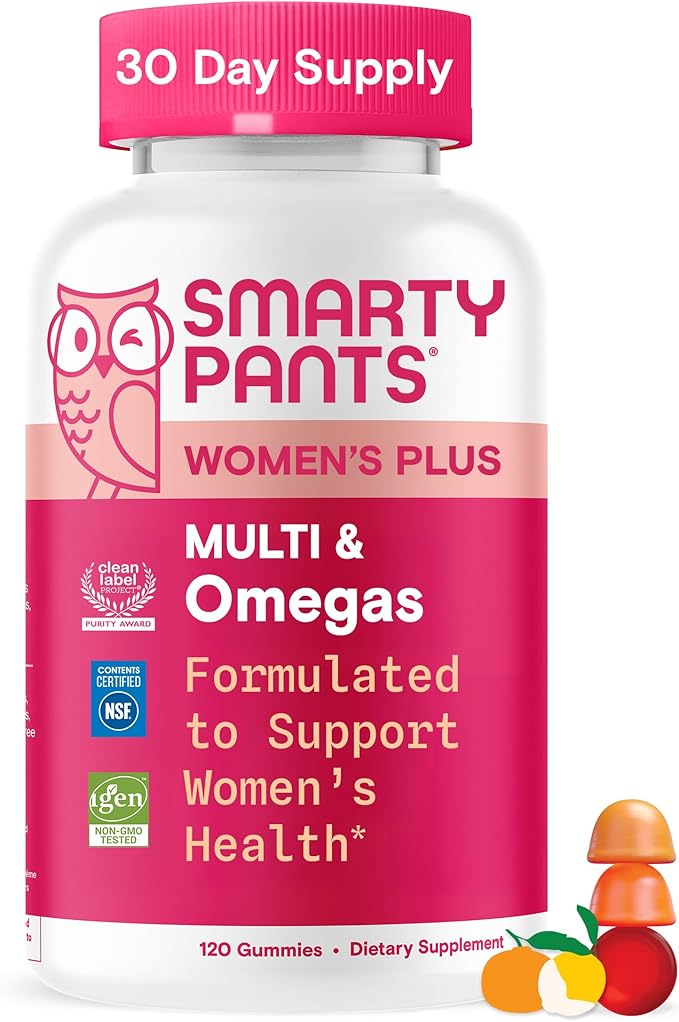 SmartyPants Women's Multivitamin Gummies Omega 3 (DHA/EPA) Methylfolate CoQ10 Vitamin D3 C Vitamin B12 B6 A K &amp Zinc Inositol Gluten Free 120 Count (40 Day Supply)