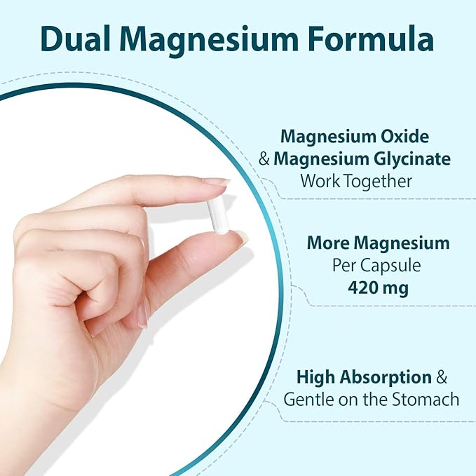 Magnesium Oxide and Glycinate Extra Strength 420mg High Absorption Magnesium Supplement with EuBone and Manganese Support Muscle Joint &amp Bone Health Improve Mood &amp Cognitive 60 Capsules