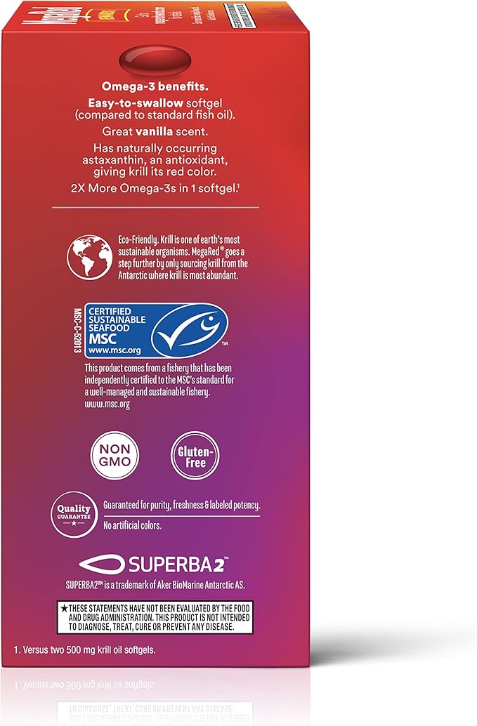 MegaRed Ultra Strength 1000mg Omega-3 Krill Oil Supplement with EPA/DHA Astaxanthin &amp Phospholipids No Fish Oil Aftertaste Supports Heart Brain Joint and Eye Health 60 Count Softgels.