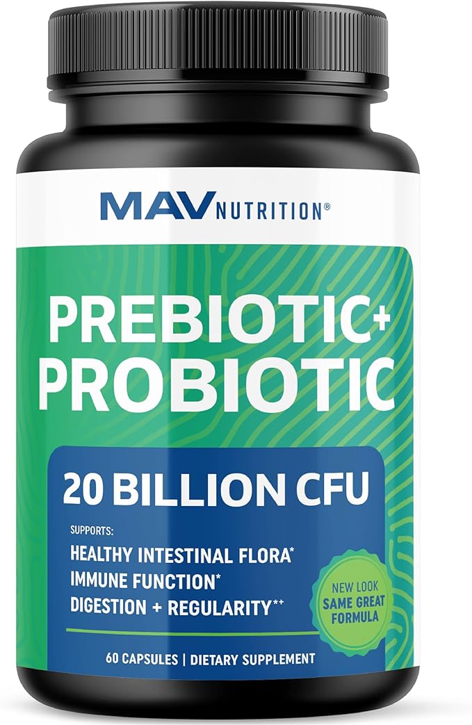 Prebiotics and Probiotics for Women &amp Men | Pre and Probiotics for Gut Health &amp Bloating Relief | Synbiotic with 20 Billion CFU Lactobacillus &amp Bifidobacterium | Shelf-Stable | Vegetarian