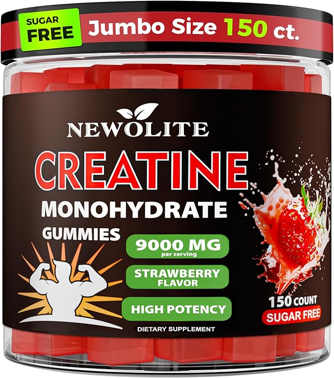 Creatine Monohydrate Gummies 9000mg Sugar-Free Strawberry Flavor – Daily Creatine Supplement for Men &amp Women 150 Count