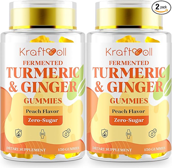 Turmeric Curcumin with Ginger Gummies Vegan Formula with Fermented Turmeric &amp Black Pepper Joint Comfort &amp Mobility Sugar-Free with Vitamin D3 + K2 Natural Peach Flavor – 150 Gummies (2 Bo