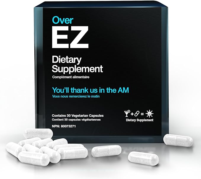 OVER EZ Pre-Drink Supplement - [$1.30 x Serving] Party Recovery &amp Prevention Pills for a Night Out &amp Better Mornings Milk Thistle Amino Acids Vitamin Bs (30 Servings)