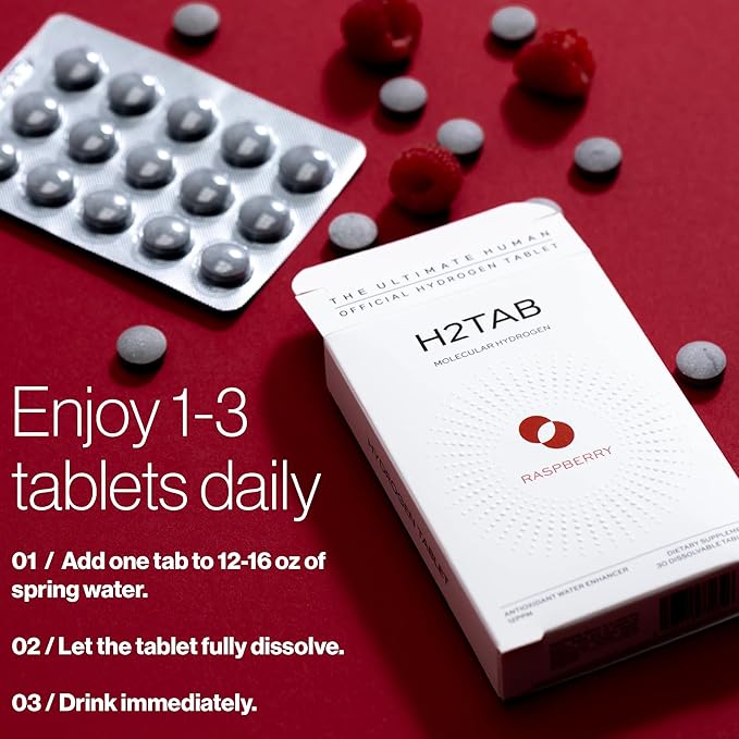 Molecular H2TAB Hydrogen Water Tablets with Magnesium -12 PPM Hydrogen Tablets for Drinking Water -Rich in Antioxidants Supports Cellular Health Recovery &amp Cognitive Function (30 Counts Raspber