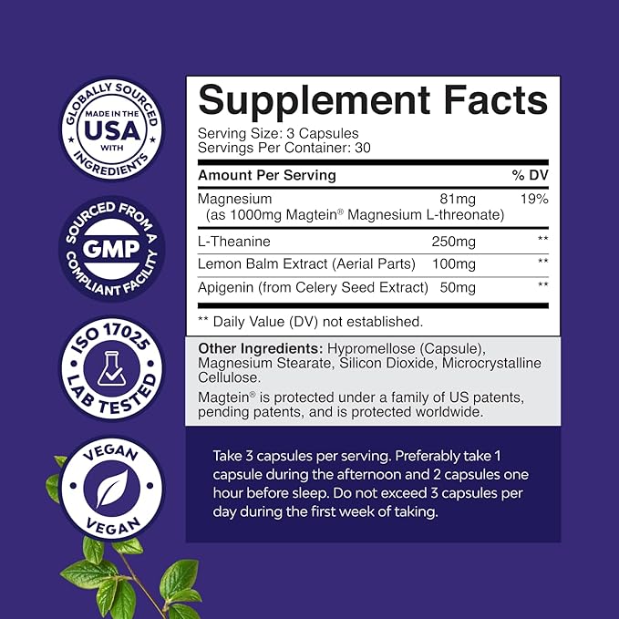 Bundle of High Absorption Magnesium Sleep Supplement - Rest Support Magtein Magnesium L-Threonate &amp Apigenin Theanine and NAC Supplement N-Acetyl Cysteine 600mg- High Absorption NAC 600 mg Capsule