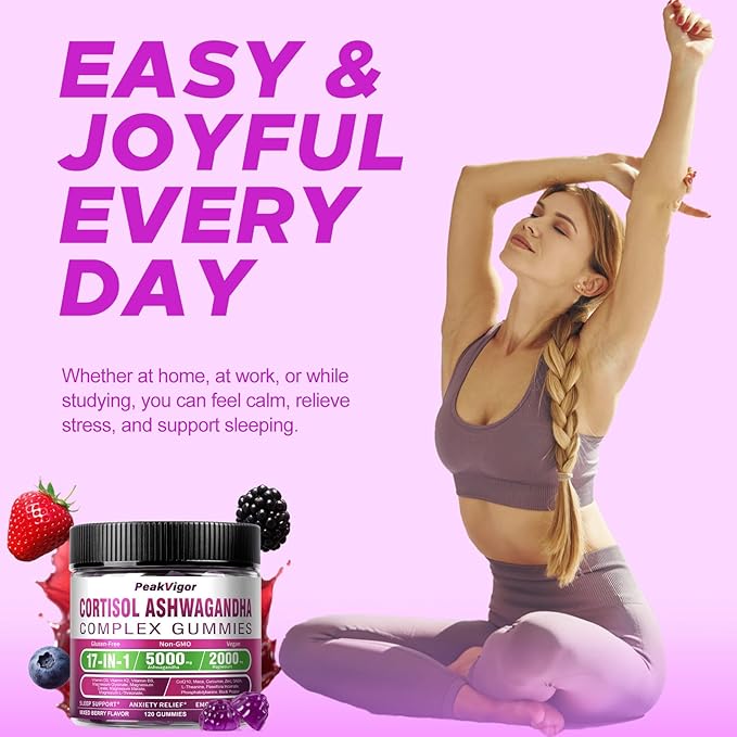 8000mg Ashwagandha Gummies 2000mg Magnesium Complex 17-IN-1 Ashwagandha Supplements Anxiety Gummies for Women and Men with Vitamin D3 K2 &amp CoQ10 &amp Curcumin &amp maca root120 Gummies