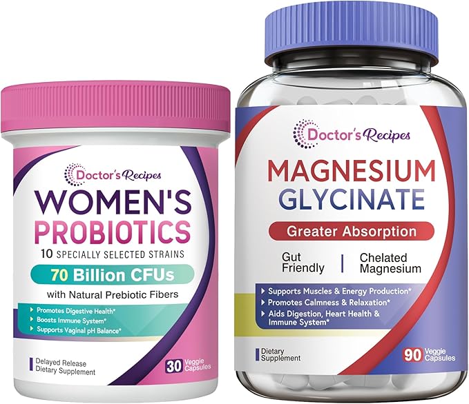 Doctor's Recipes Organic Prebiotics and Probiotics for Women Digestive Health Magnesium Glycinate Supplement