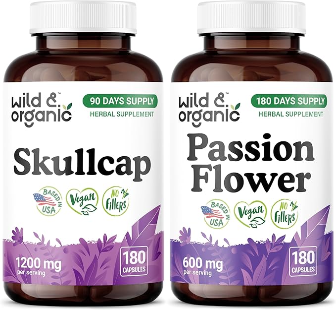 Wild &amp Organic Skullcap 180 Capsules &amp Passion Flower 180 Capsules