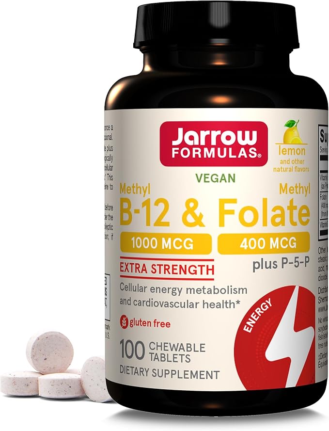 Jarrow Formulas MK7 Promotes Bone Health 90 mcg 120 Softgels &amp Extra Strength Methyl B-12 1000 mcg &amp Methyl Folate 400 mcg + P-5-P Dietary