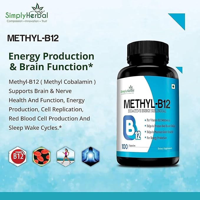 SENTA Vitamin B12 Methyl B12 Methylcobalami Produce Red Blood Cells Maintain Good Health Boost Energy Heart Health Plant Based Supplements - 100 Capsules