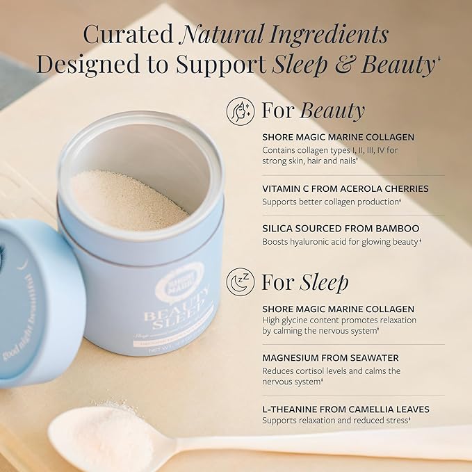 Shore Magic Beauty Sleep with Premium Marine Collagen – Hydrolyzed Type I-IV Peptides with Magnesium &amp L-Theanine Promotes Relaxation &amp Restful Sleep Orange-Vanilla Flavor Sugar-FreeMelato