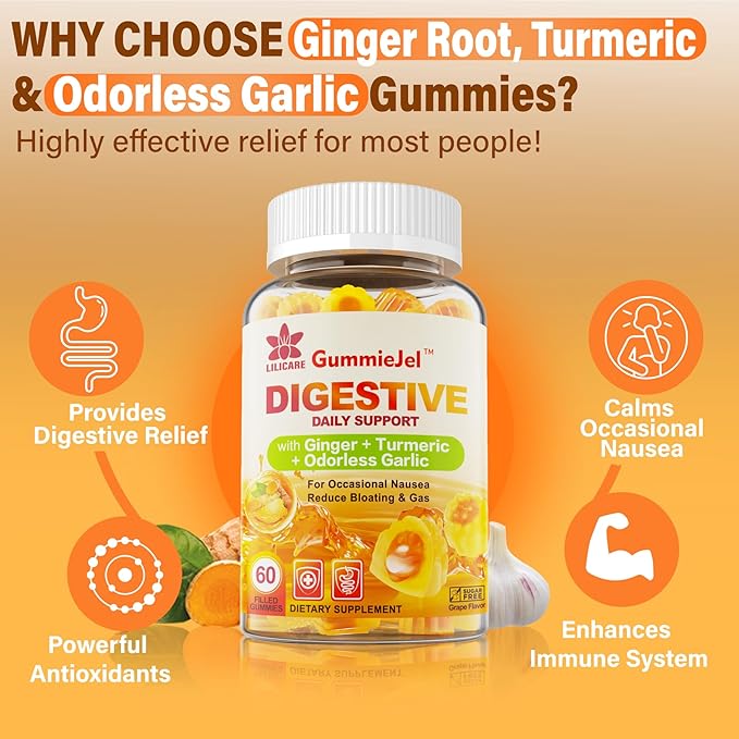 Sugar Free Omega 3 Fatty Acid 2000mg With 640mg DHA &amp 290mg EPA Multivitamin CoQ10 Astaxanthin + Ginger Filled Gummies for Nausea - Stomach Relief - Ultra Absorption for Digestive Support