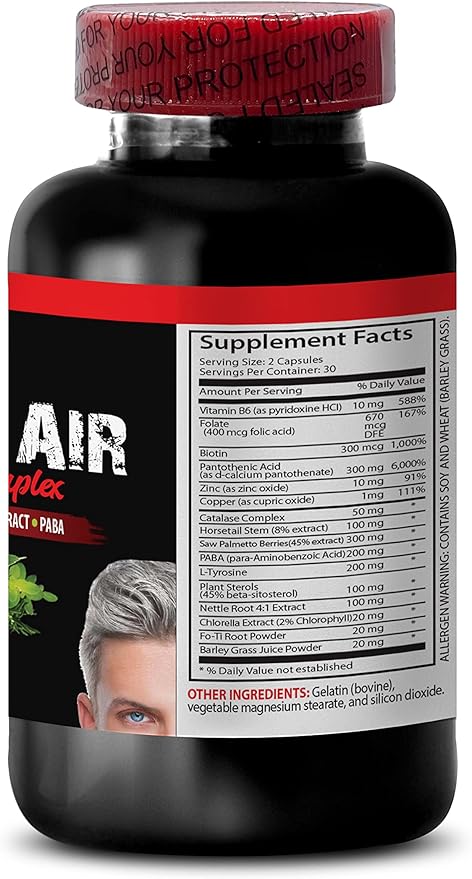 Gray hair reversal for women and men - GRAY HAIR REVERSE COMPLEX - Biotin Vitamin B-6 PABA Fo-Ti Root Powder Catalase Complex Stinging Nettle Root Barley Grass Juice 2 Bottles 120 Capsules