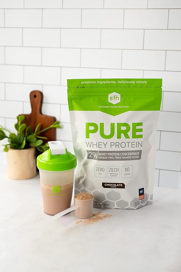 SFH Pure Whey Protein Powder (Chocolate) Best Tasting Grass Fed Whey | All Natural | Non-GMO No Artificials Soy Free Gluten Free | (Chocolate 31.6 Ounce (Pack of 1)