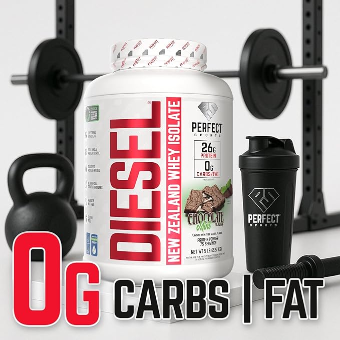 PERFECT SPORTS Diesel 100% New Zealand Whey Protein Isolate | Stevia Sweetened No Artificial Ingredients Keto | 0g Carb 0g Fat 26g Protein | 5 Pounds (Chocolate Mint)