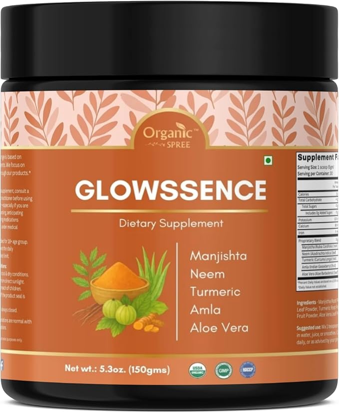 Glowssence - 150 g (5.3oz) | USDA Organic Certified | Ayurvedic Herbal Blend of Manjishta Amla Aloe vera Turmeric Neem | Promotes Clear and Healthy Skin*