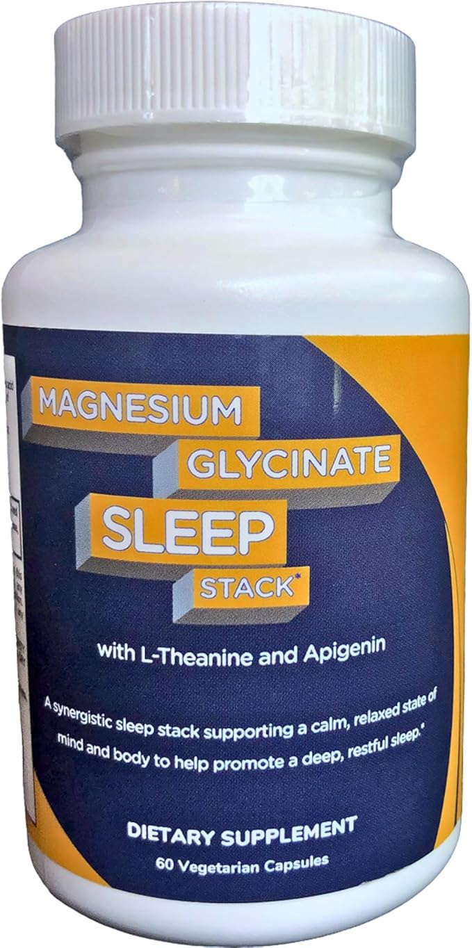 Magnesium Glycinate Sleep Stack with 200 mg L-Theanine 50 mg Apigenin 175 mg of Elemental Magnesium Glycinate | Sleep Support Magnesium Supplement | Made in USA