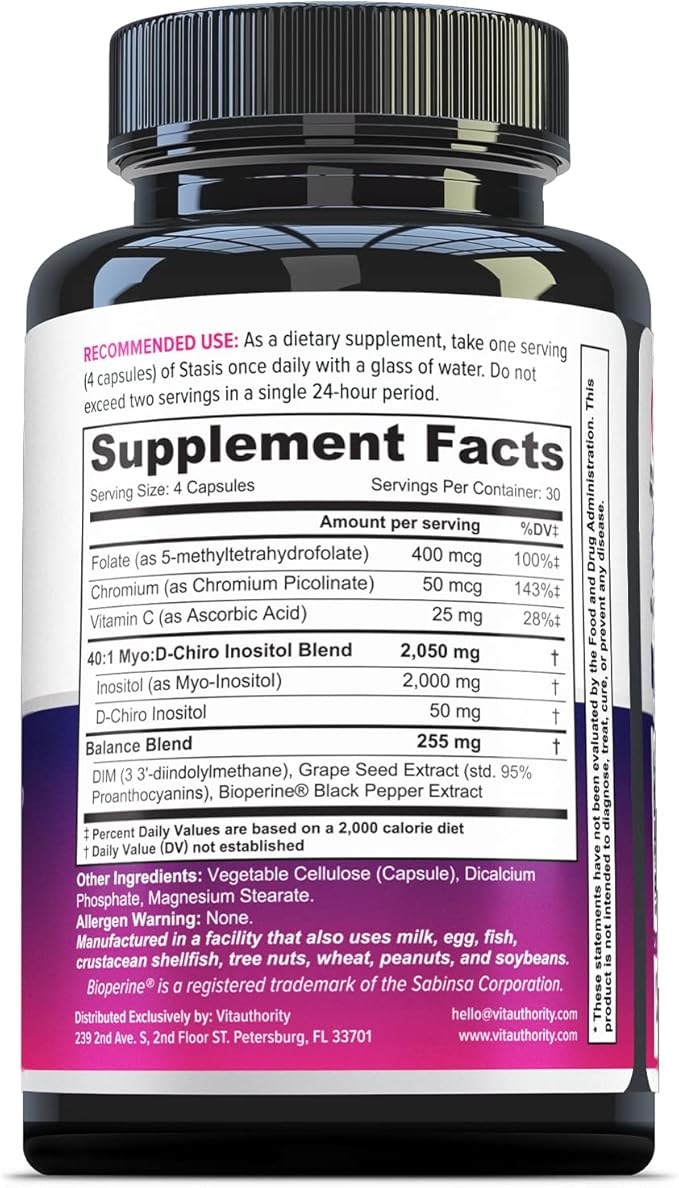 Myo-Inositol D-Chiro Women's Hormone Balance Supplement - 40:1 Myo-Inositol &amp D-ChiroInositol Blend with DIM for Hormone Balance for Women - Health Vitamins for Skin Energy &amp Cycle Support (