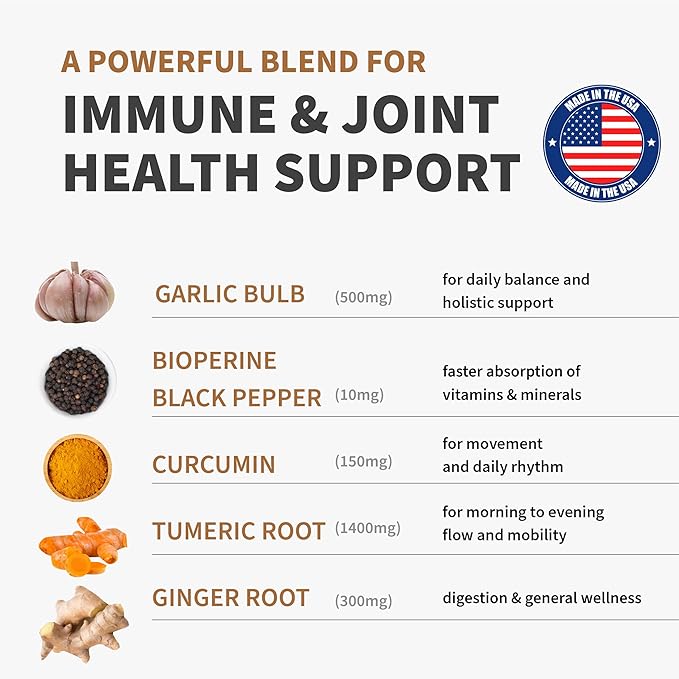 4-in-1 Turmeric Joint Support Supplements with Garlic and BioPerine - 2360 mg High Potency Herbal Blend for Mobility Everyday Flexibility Digestive Comfort Active Aging Support (120ct Pack of 4)