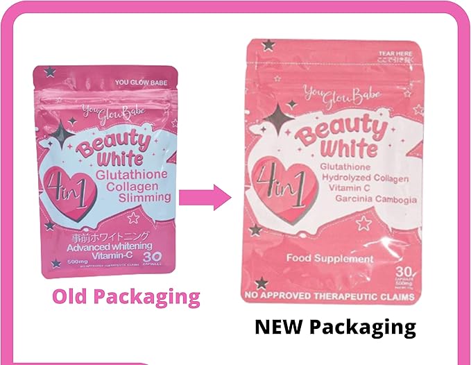 Beauty White 4 in 1 Glutathione Food Supplement Size 15gram Each (Pack of 2) 30 x 2-60 Capsules