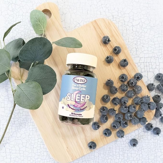 TWINE Sleep Gummies with Melatonin L-Theanine Magnesium Citrate Passionflower Chamomile and Lemon Balm 30pcs-Blueberry Flavor