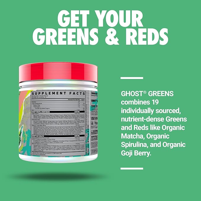 GHOST Greens Powder Guava Berry - 30 Servings - 19 Superfood Greens &amp Reds Powder Fruits Vegetables Spirulina &amp Chlorella Prebiotics 10 Billion CFU Probiotic &amp Digestive Enzymes - G