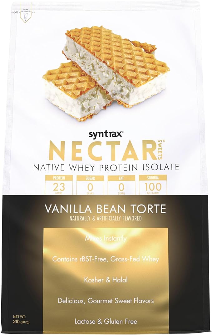 Syntrax Nutrition Nectar Sweets Whey Protein Isolate Vanilla Bean Torte 2 lbs Real Vanilla Ben Specks