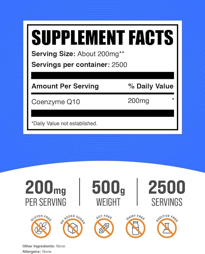BulkSupplements.com Coenzyme Q10 Powder - Coenzyme Q10 200mg Supplement Nutritional Supplement - Gluten Free 200mg per Serving 500g (1.1 lbs) (Pack of 1)