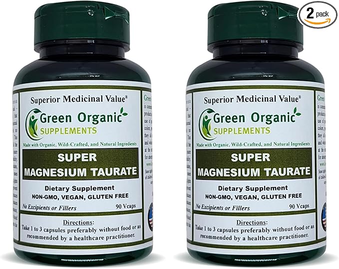 Magnesium Taurate High Absorbable 90 VCaps Non-GMO Vegan &amp Gluten Free Made with Organic Wild-Crafted and Natural Ingredients (Pack of 2)