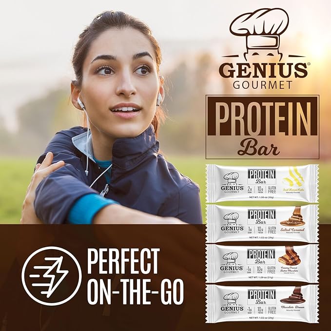 Genius Gourmet Protein Bar Chocolate Peanut Butter Keto Snack Low Carb Low Sugar &amp Gluten Free Protein Snacks for Adults 10G of Whey Protein per Protein Bar 5 Net Carbs 10 Count