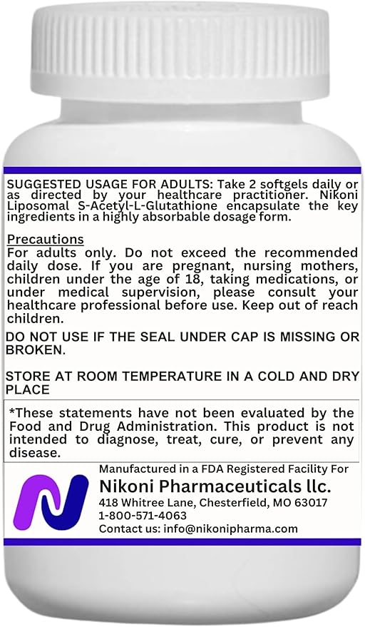 Nikoni Liposomal S-Acetyl L-Glutathione Resveratrol Hyaluronic Acid &amp Collagen 500 mg-480 Softgels