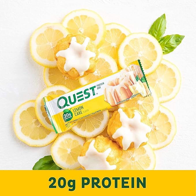 Quest Nutrition Protein Bar Oatmeal Choco Chip. Low Carb Meal Replacement Bar with 20 + Grams of Protein. High Fiber Gluten-Free (24 Count) (Lemon Cake)