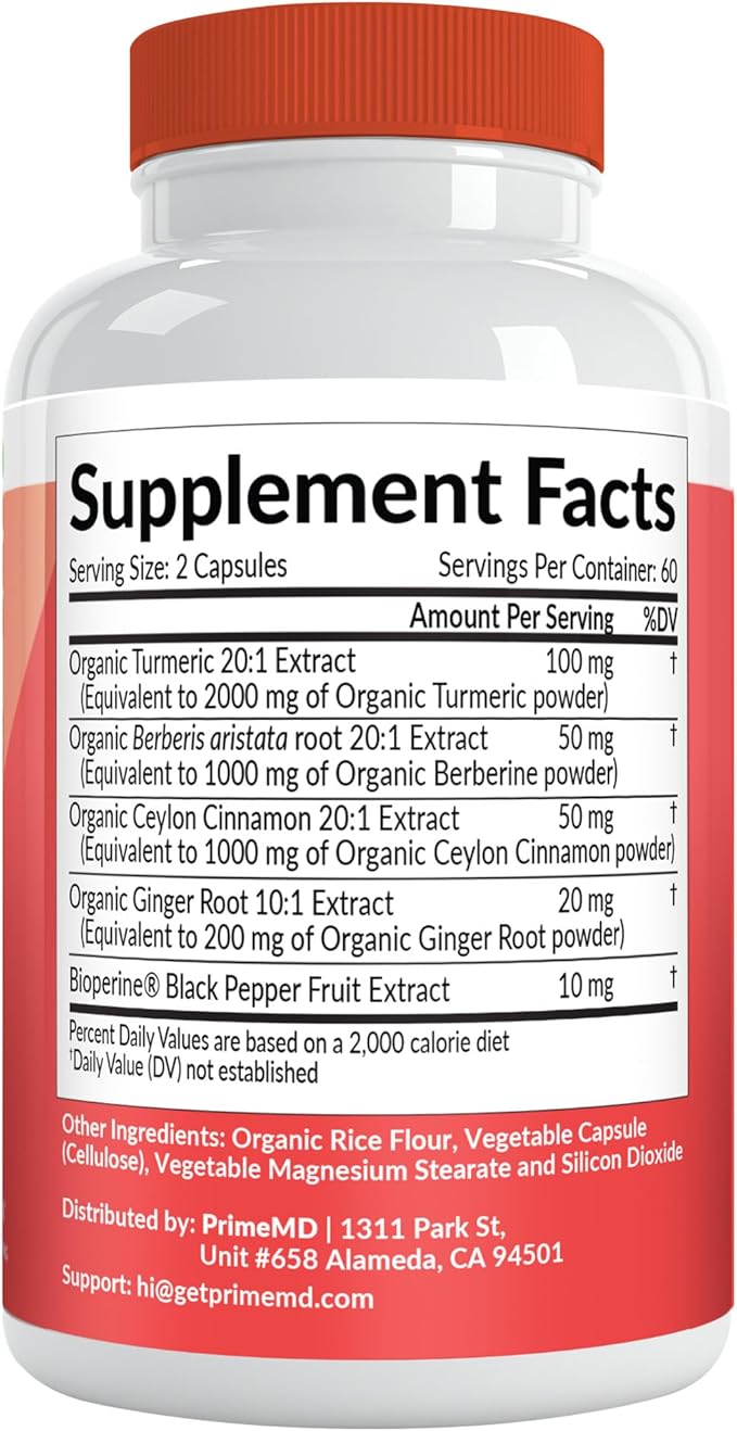 5-in-1 Organic Turmeric Curcumin Supplement (4210mg) with Berberine Ceylon Cinnamon Bioperine and Ginger Supplements for Joint Heart Gut &amp Metabolic Support (120 ct) (Pack of 2)