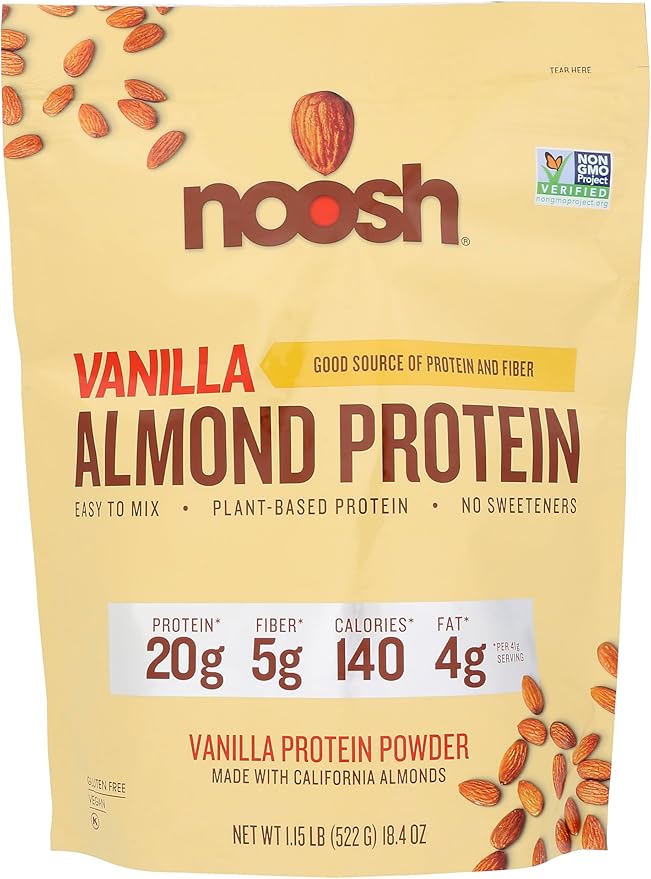 NOOSH Plant Based Almond Protein Powder Vanilla 41 Gram - Vegan Protein Powder All Natural Ingredients Non-GMO Gluten Free Kosher Peanut Free Soy Free Dairy Free (Vanilla)