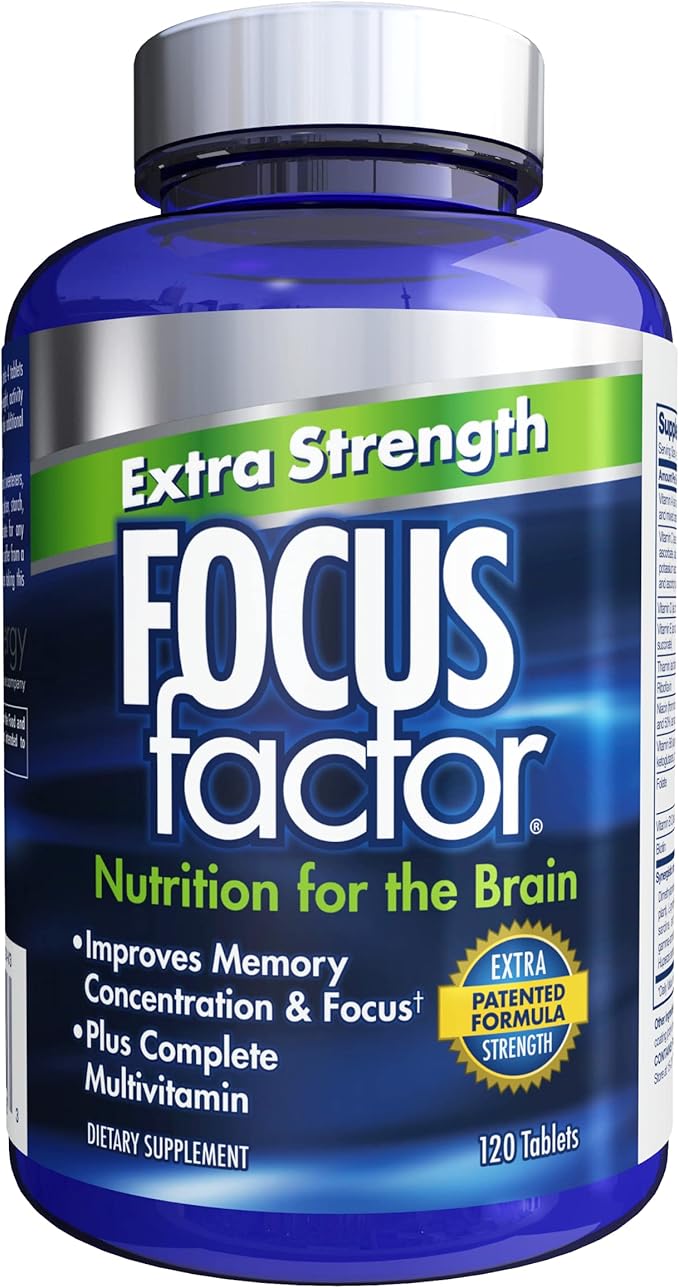 Focus Factor Adults Extra Strength 120 Count - Brain Supplement for Memory &amp Kids Complete Daily Chewable Vitamins: Multivitamin &amp Neuro Nutrient (Brain Function) w/Vitamin B12 C D3-60 Coun