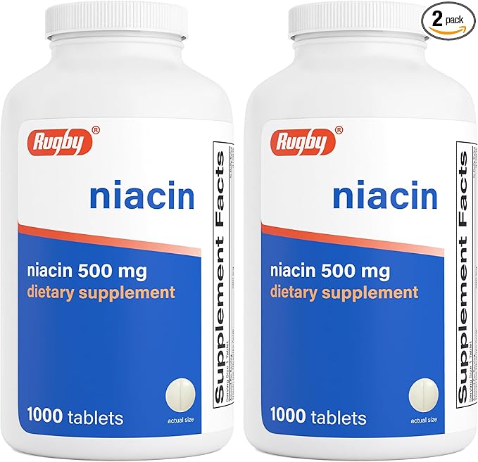 Rugby Niacin 500mg - Vitamin B3 Supplement for Men and Women - 1000 Tablets (2-Pack)