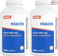 Rugby Niacin 500mg - Vitamin B3 Supplement for Men and Women - 1000 Tablets (2-Pack)