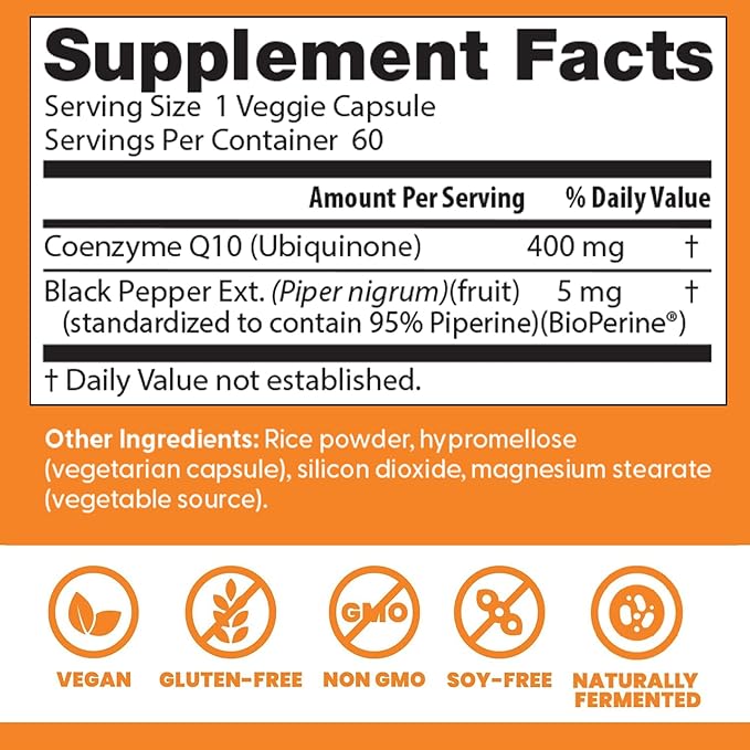Doctor's BEST High Absorption CoQ10 Heart &amp Energy Support USP Verified Naturally Fermented CoQ10 Non-GMO Gluten Free Soy Free Vegan 60 Veggie Caps