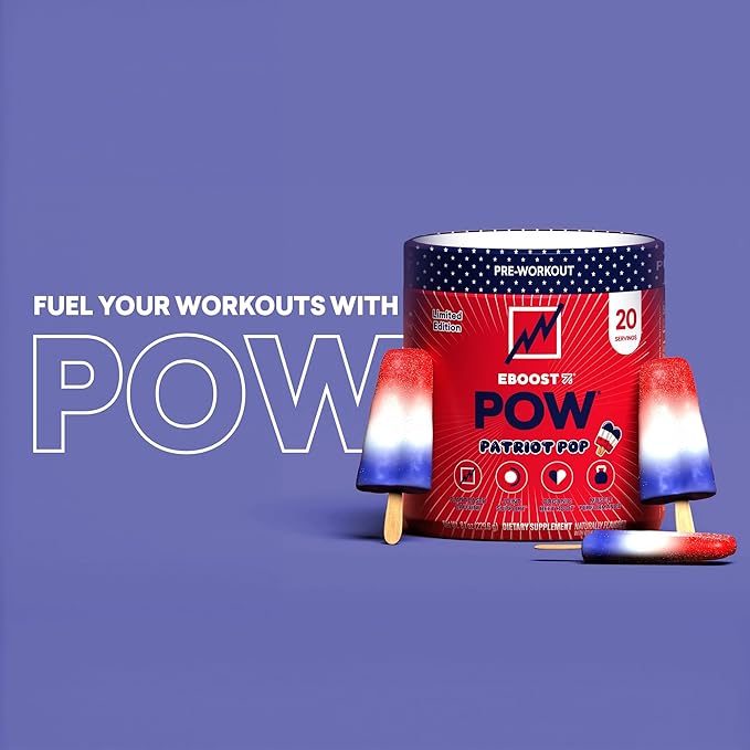 EBOOST POW Natural Pre Workout Powder - 20 Servings - Patriot Pop - Pre Workout Supplement for Performance Joint Mobility Support Energy Focus - Men &amp Women - Non-GMO Gluten-Free No Creatine