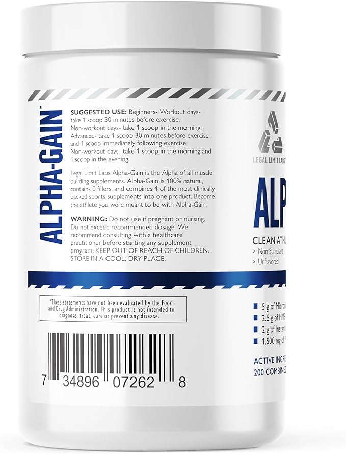 Legal Limit Labs Alpha Gain- Clean Athlete Complex- creatine HMB L-Leucine and Phosphatidic Acid - Lean Muscle 30 Servings