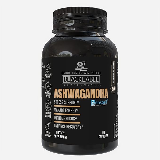 BLACKLABEL Supplements Sensoril Ashwagandha Supplement 60 Capsules – Withania Somnifera for Cortisol Balance Adaptogenic Stress Support and Recovery – Ashwagandha Supplement Capsules